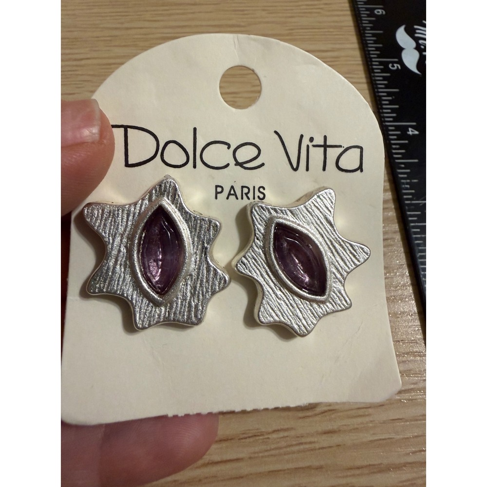 Dolce Vita Paris Vintage Silver Tone Purple Marquise Starburst Clip On Earrings